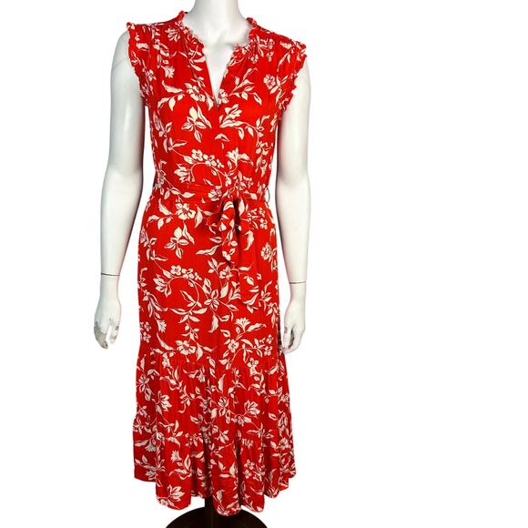 HOBBS London Dress size 6 Red Floral long line Elsa Ruffled Midi Country Office - Picture 11 of 14